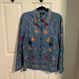 Denim &‎ Co Embroidered Denim Button Down Shirt - Size Small